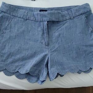 J. Crew High Waist Scalloped Hem Shorts in Blue